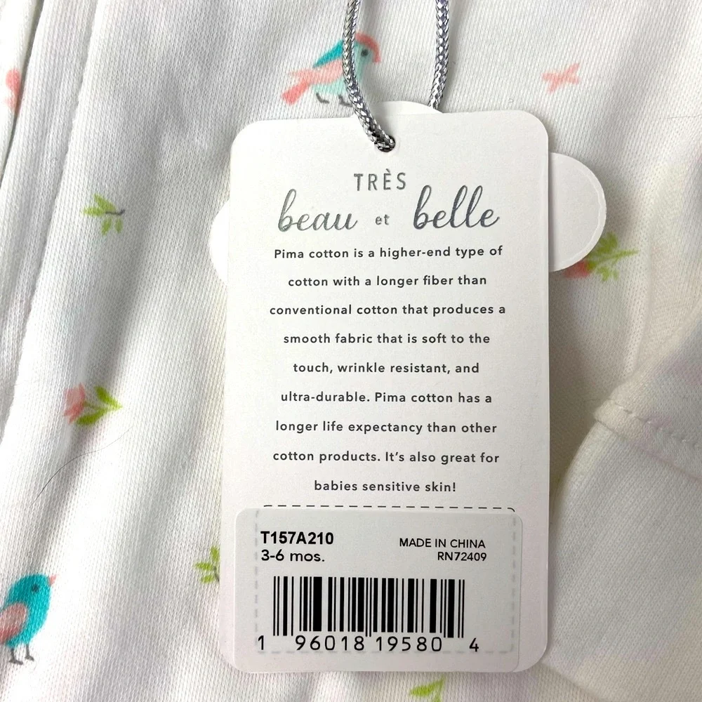 2 piece set NWT 100% Pima cotton baby onesie 3-6 months matching headband